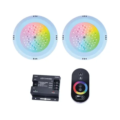 Kit proiector (2 buc) cu LED RGB, modul WiFi, telecomanda, plat, 2x30 W
